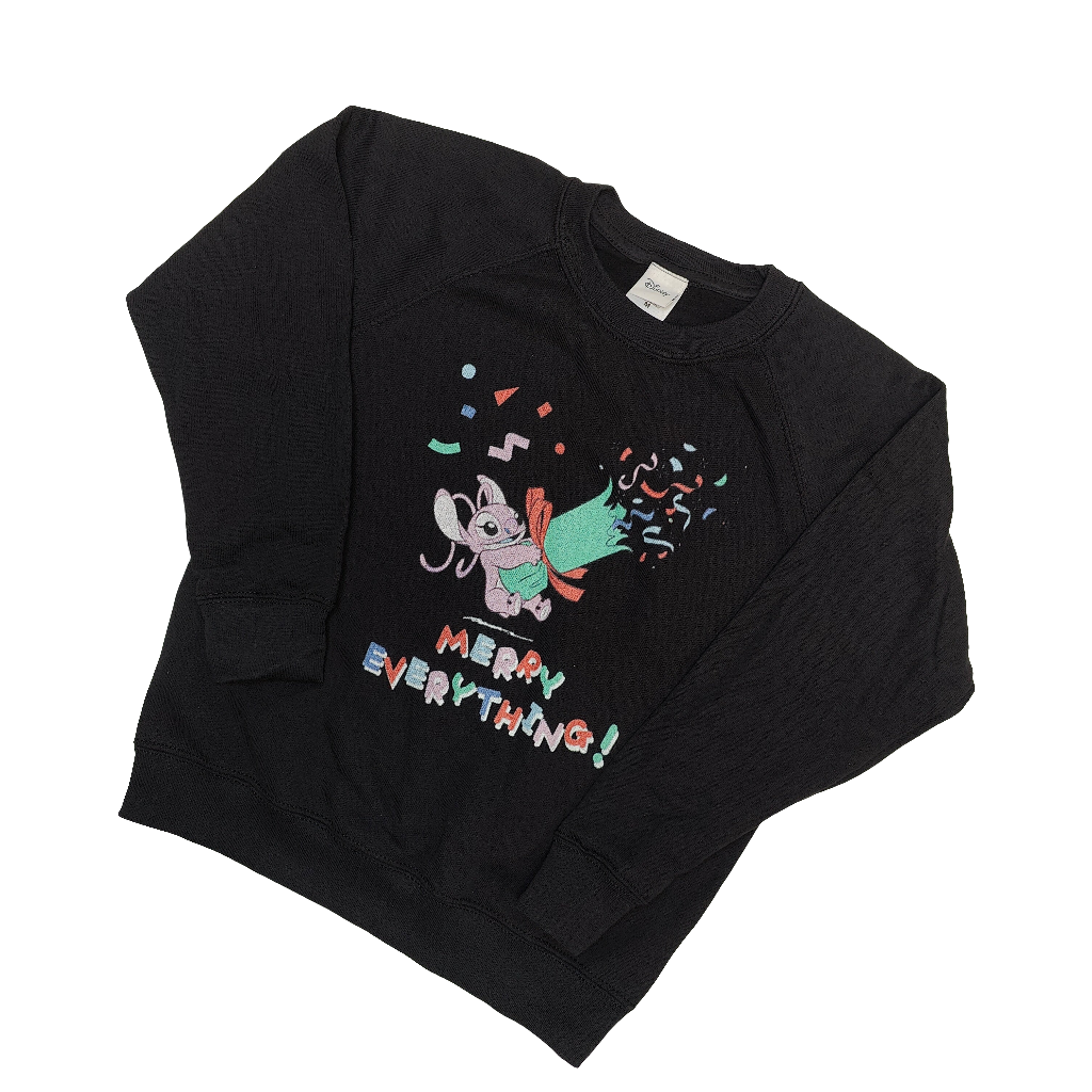 Kids Official Disney Lilo And Stitch Merry Everything Black Vintage Sweater
