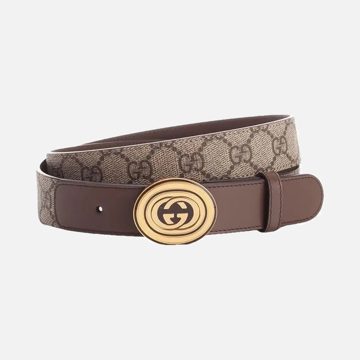 Men's Gucci Supreme Oval Buckle Belt Brown