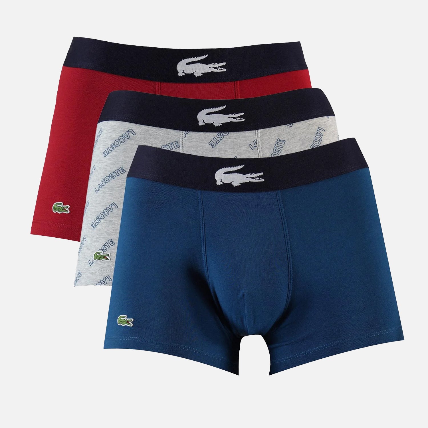 Men's Lacoste Boxer Shorts x 3 Pack Red Grey Blue