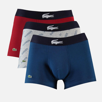 Men's Lacoste Boxer Shorts x 3 Pack Red Grey Blue