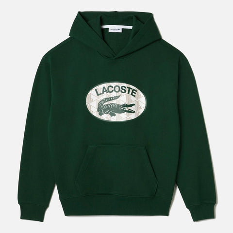 Men's Lacoste Loose Fit Printed Hoodie Green