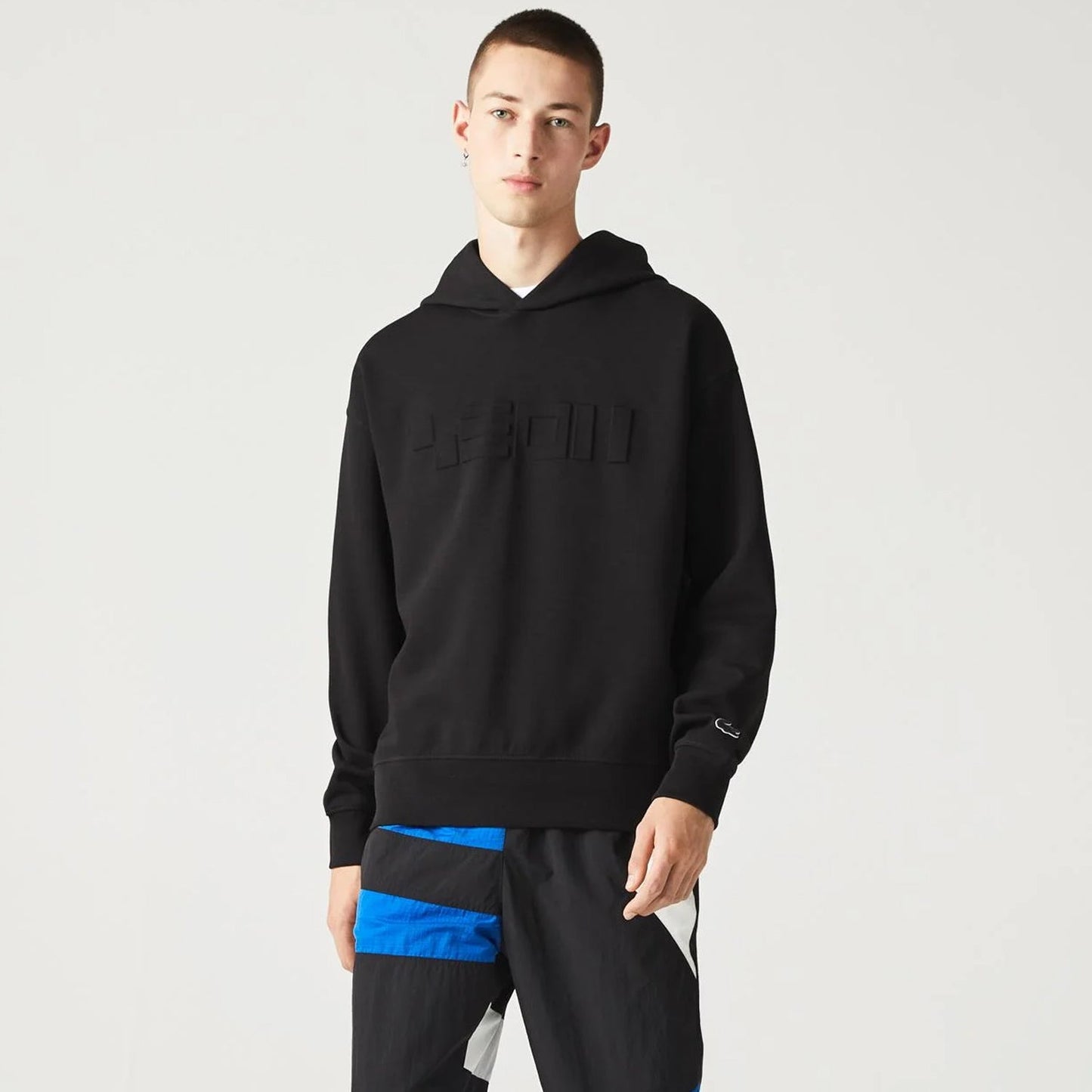 Men's Lacoste Loose Fit Pullover Embossed Hoodie Black