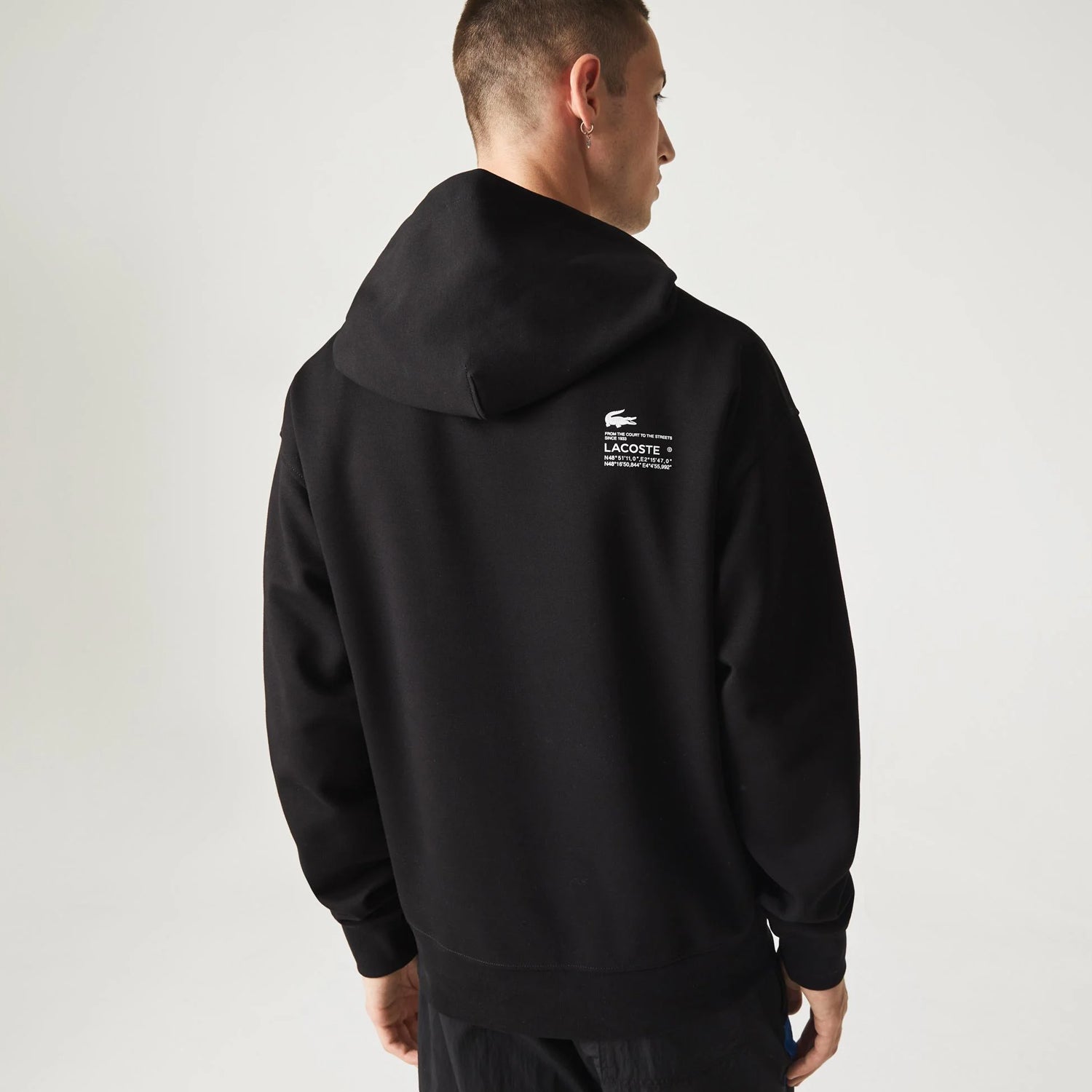 Men's Lacoste Loose Fit Pullover Embossed Hoodie Black