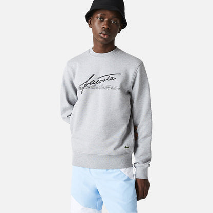 Men's Lacoste Signature Classic Fit Cotton Sweatshirt Grey