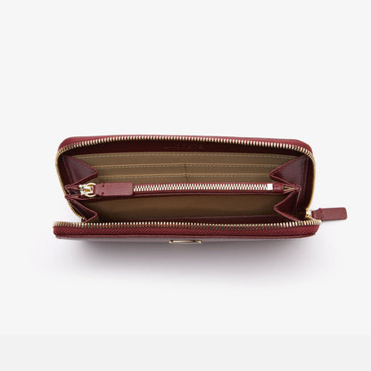 Women's Lacoste Amelia Large Zippered Embossed Leather Purse - Maroon