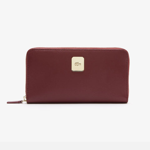 Women's Lacoste Amelia Large Zippered Embossed Leather Purse - Maroon
