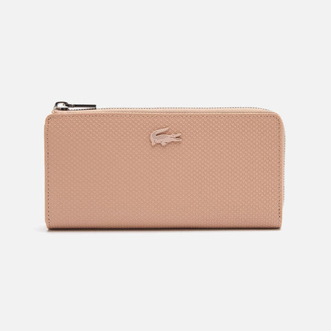 Women's Lacoste Amelia Large Zippered Embossed Leather Purse - Peach